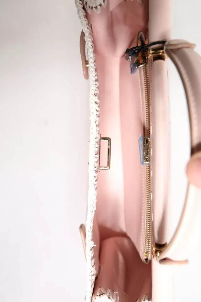 Dolce & Gabbana Light Pink Logo Plaque Soft Leather Strap Crossbody Bag - Hilstor