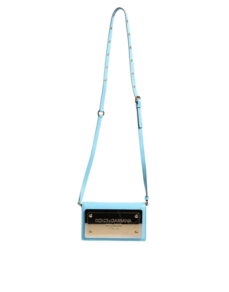Dolce & Gabbana Blue Branded Maxi Plate Leather Crossbody Phone Bag - Hilstor
