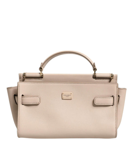Dolce & Gabbana Beige Logo Plaque Leather Top Handle Strap Crossbody Bag - Hilstor