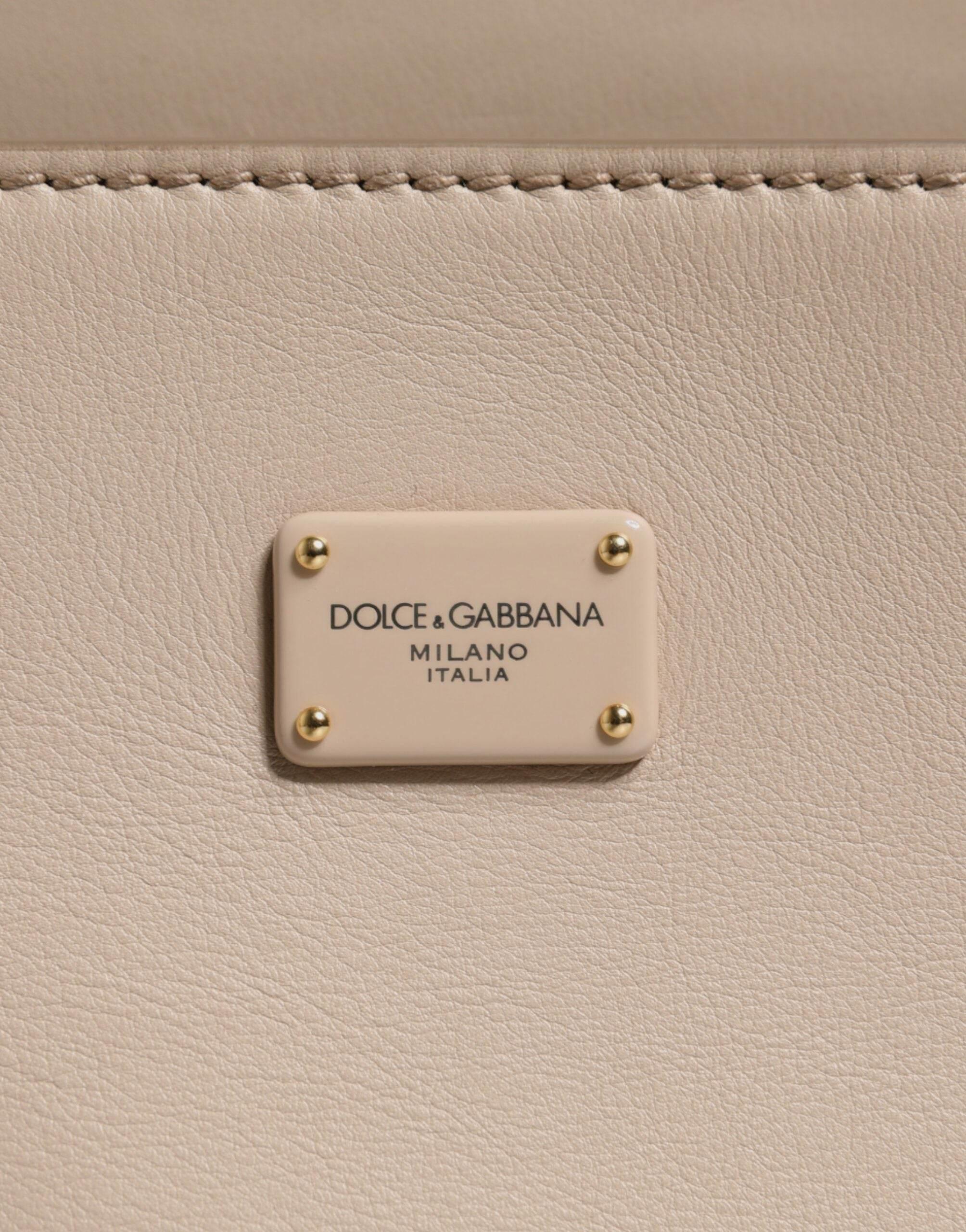 Dolce & Gabbana Beige Logo Plaque Leather Top Handle Strap Crossbody Bag - Hilstor