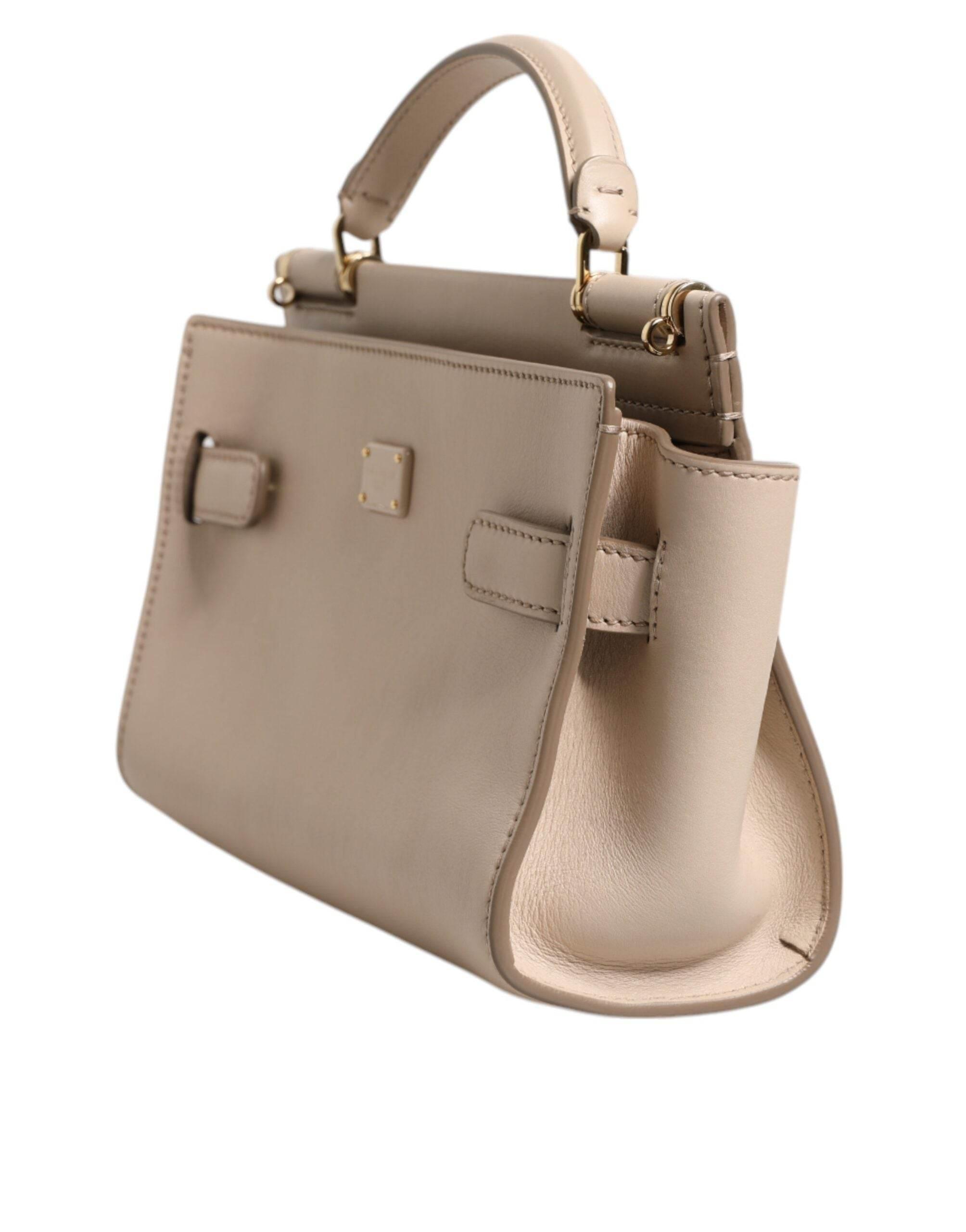 Dolce & Gabbana Beige Logo Plaque Leather Top Handle Strap Crossbody Bag - Hilstor