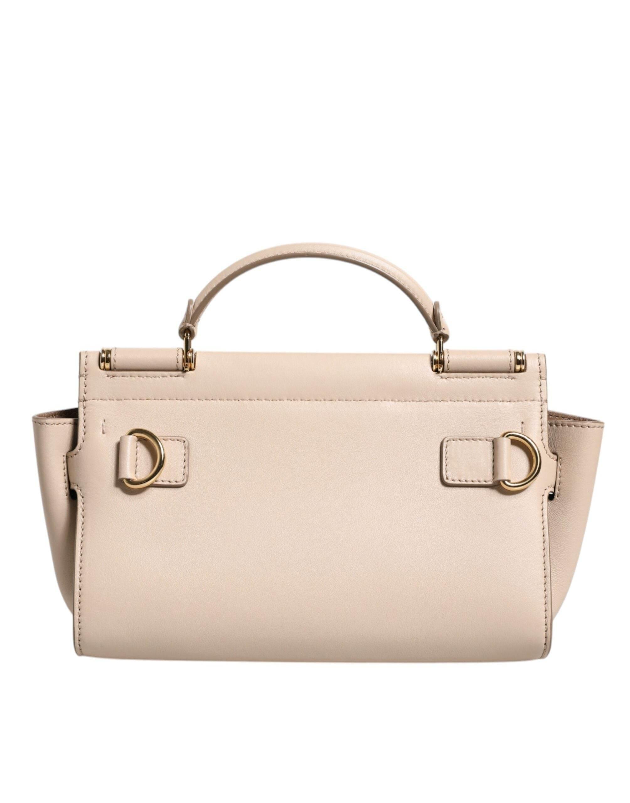 Dolce & Gabbana Beige Logo Plaque Leather Top Handle Strap Crossbody Bag - Hilstor