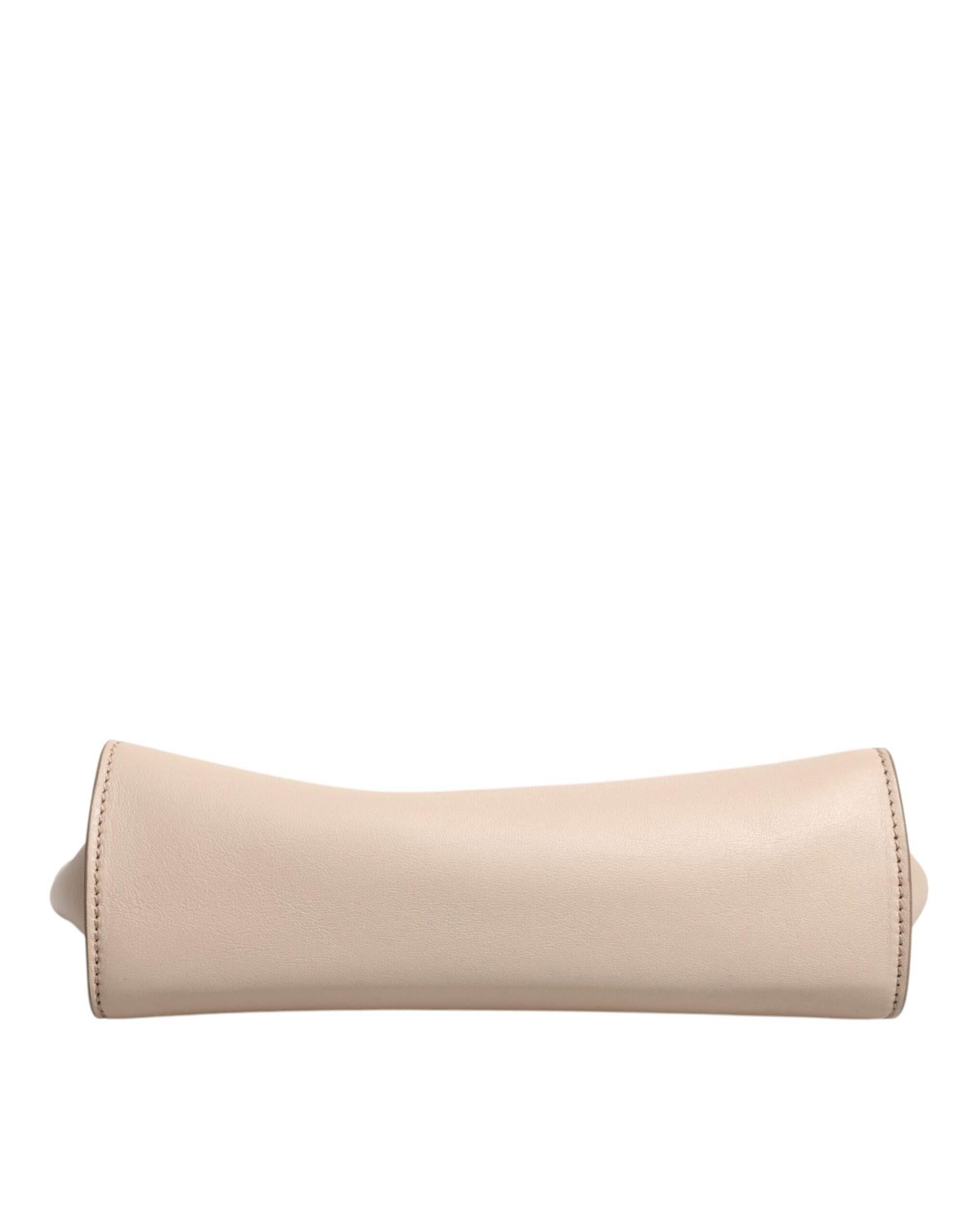 Dolce & Gabbana Beige Logo Plaque Leather Top Handle Strap Crossbody Bag - Hilstor