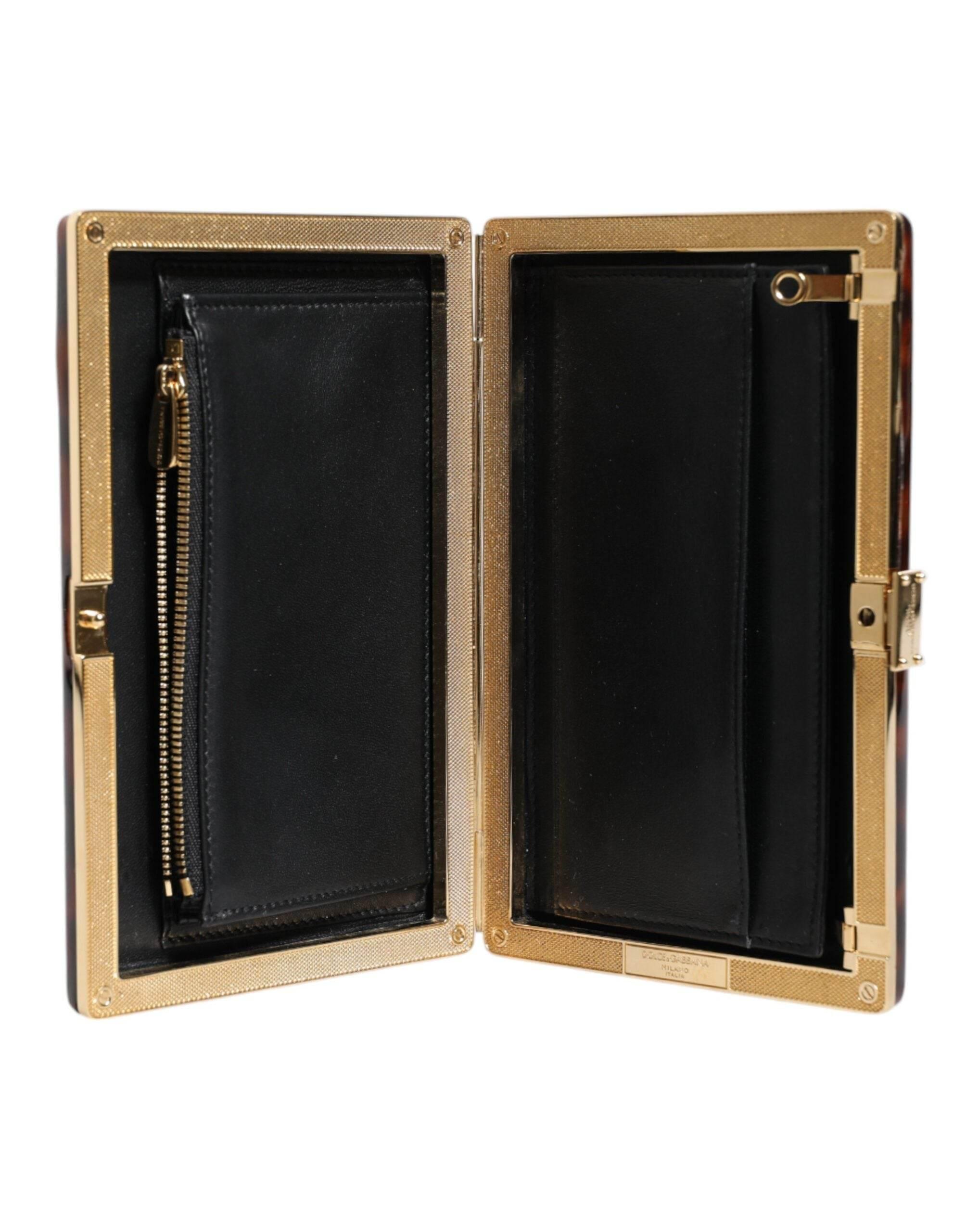 Dolce & Gabbana Brown Leather Clutch Evening Crossbody Bag - Hilstor