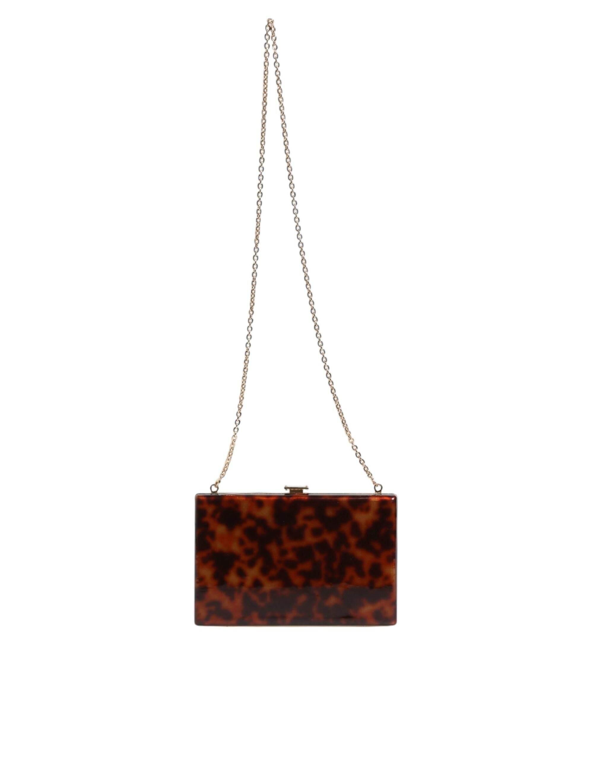Dolce & Gabbana Brown Leather Clutch Evening Crossbody Bag - Hilstor