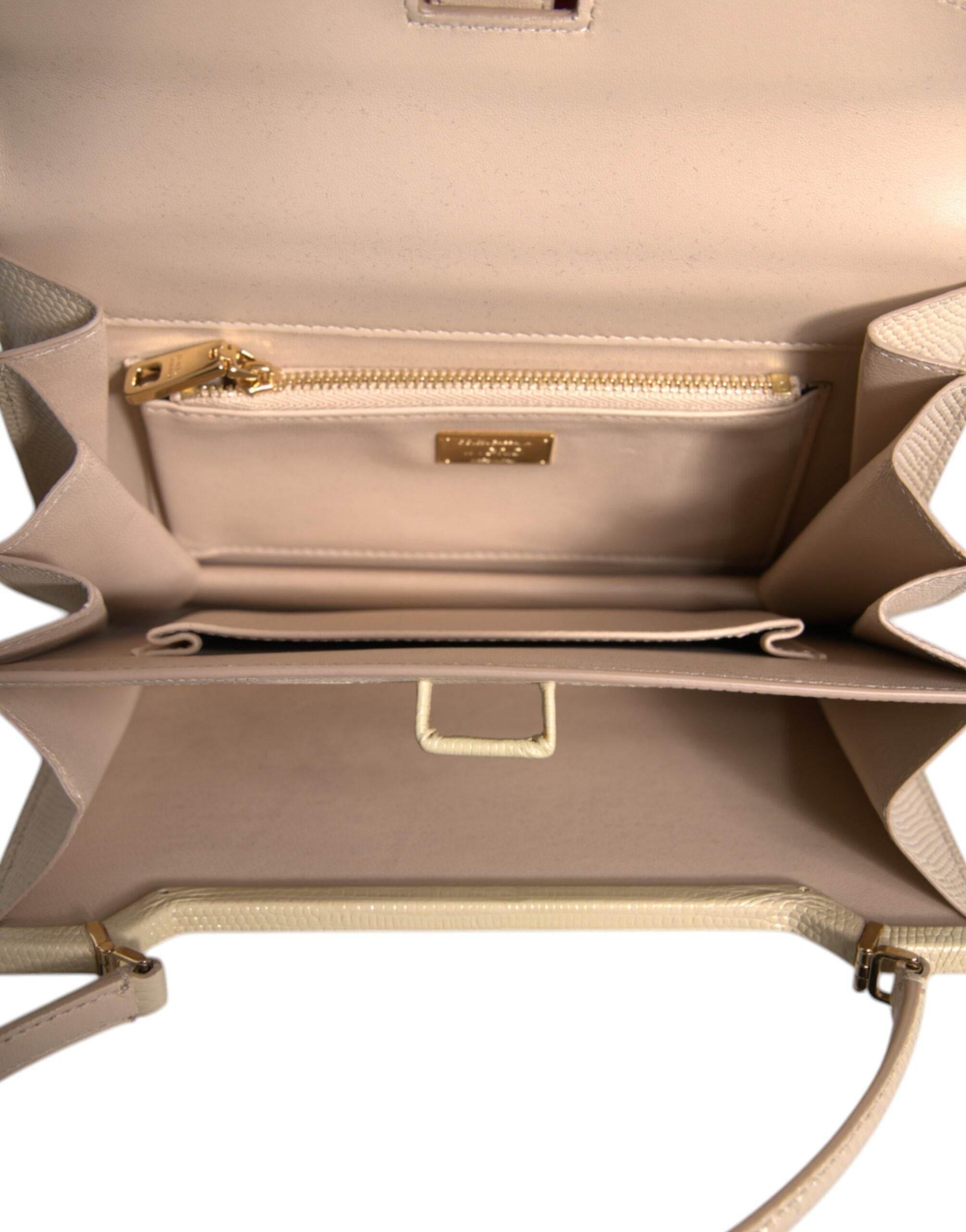 Dolce & Gabbana Beige Leather Ingrid Top Handle Shoulder Bag - Hilstor