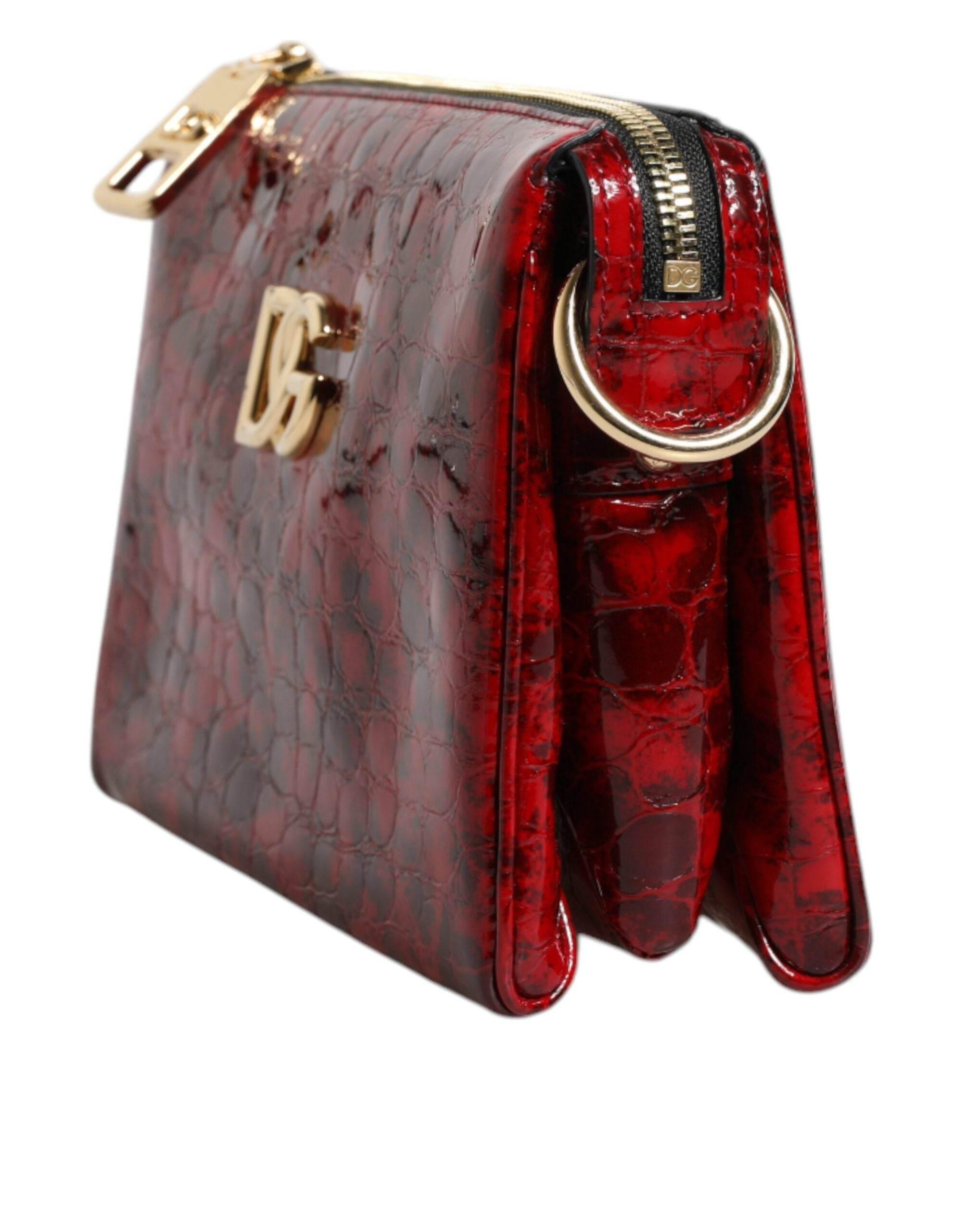 Dolce & Gabbana Red Exotic Leather DG Logo Women Crossbody Bag - Hilstor