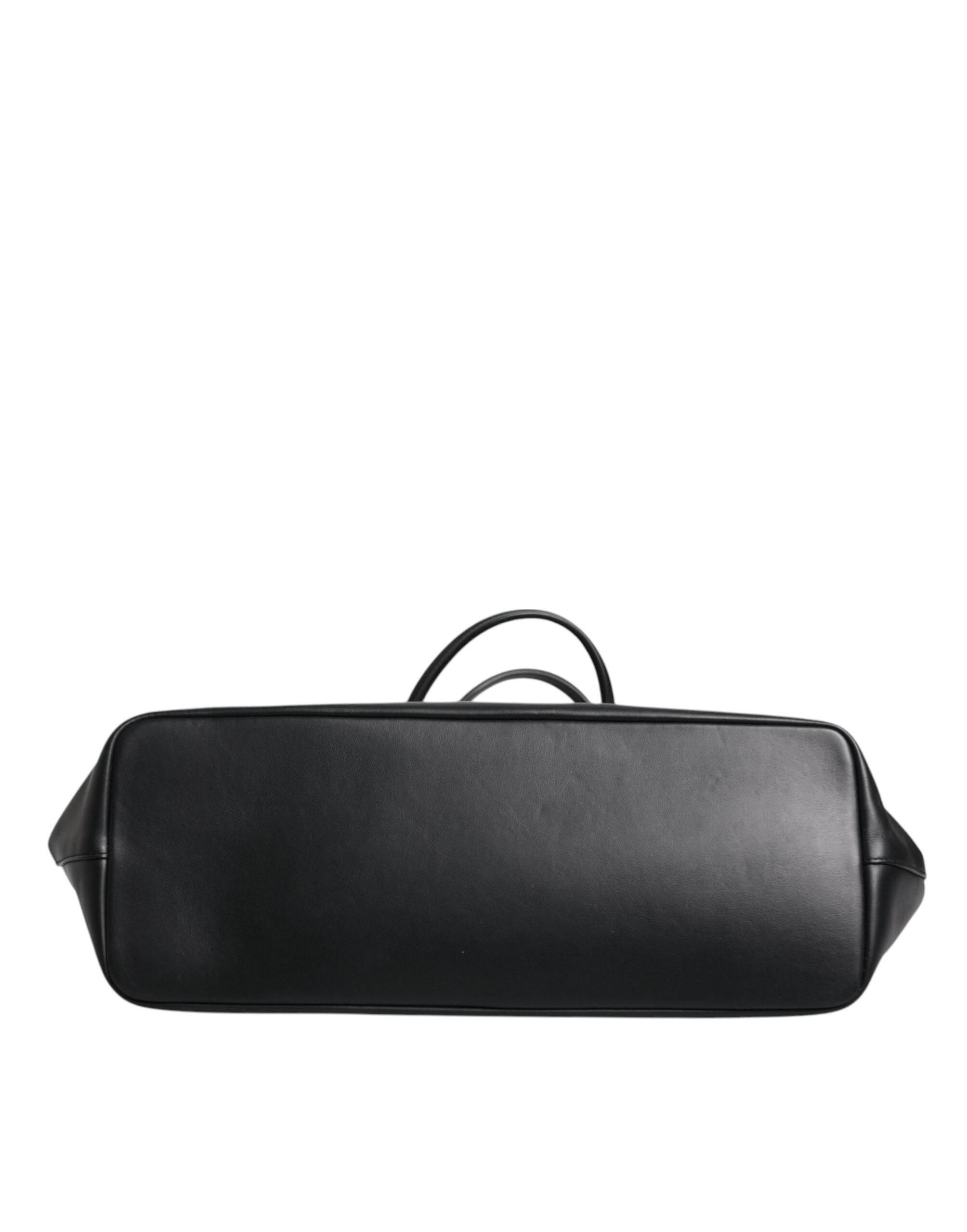 Dolce & Gabbana Black Crystal Leather Shopping Women Tote Bag - Hilstor