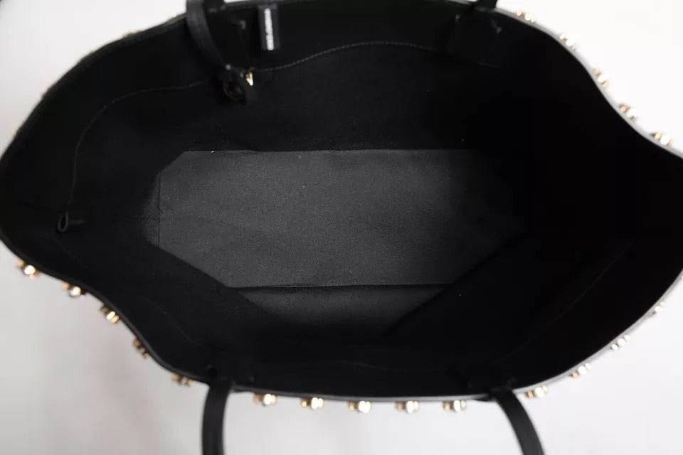 Dolce & Gabbana Black Crystal Leather Shopping Women Tote Bag - Hilstor