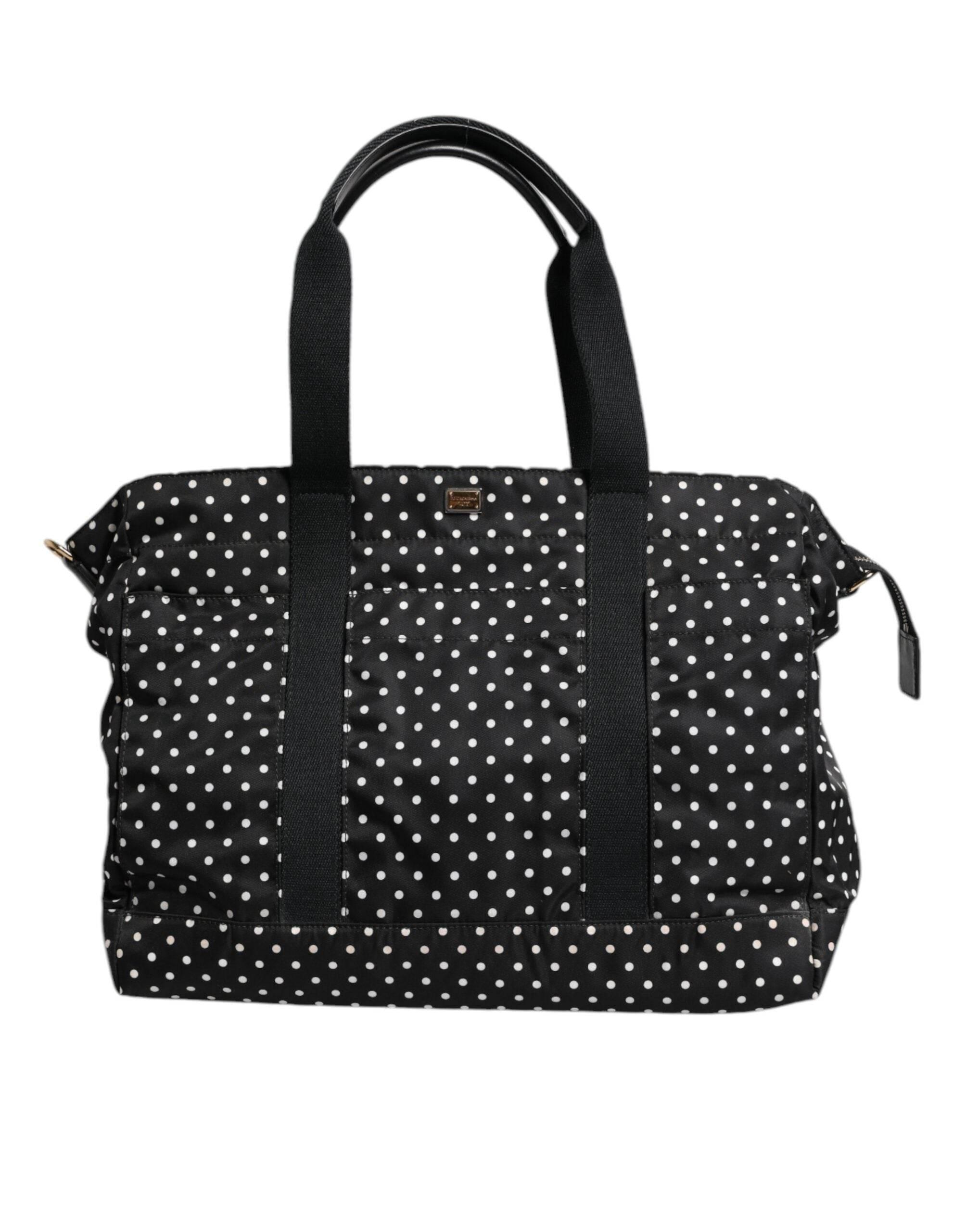Dolce & Gabbana Black PolkaDot Nylon Shoulder Baby Tote Diaper Bag - Hilstor