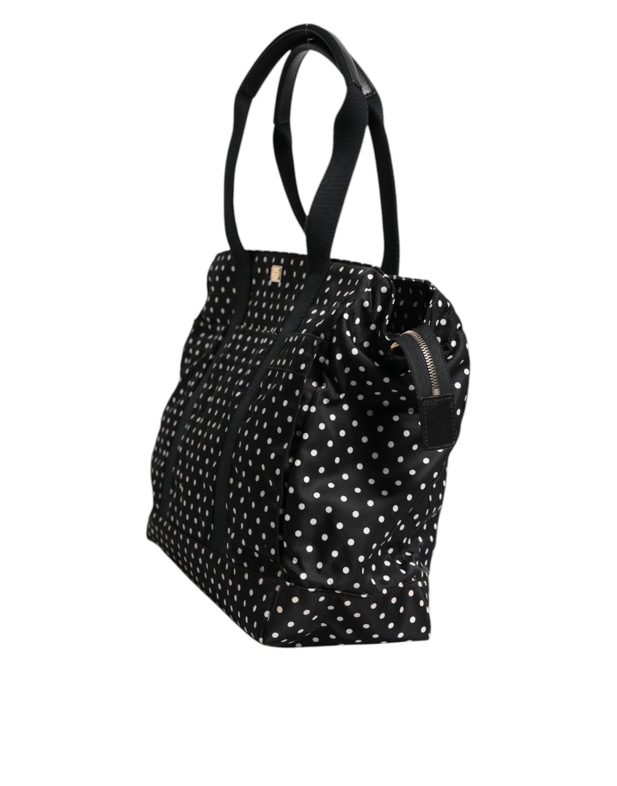 Dolce & Gabbana Black PolkaDot Nylon Shoulder Baby Tote Diaper Bag - Hilstor
