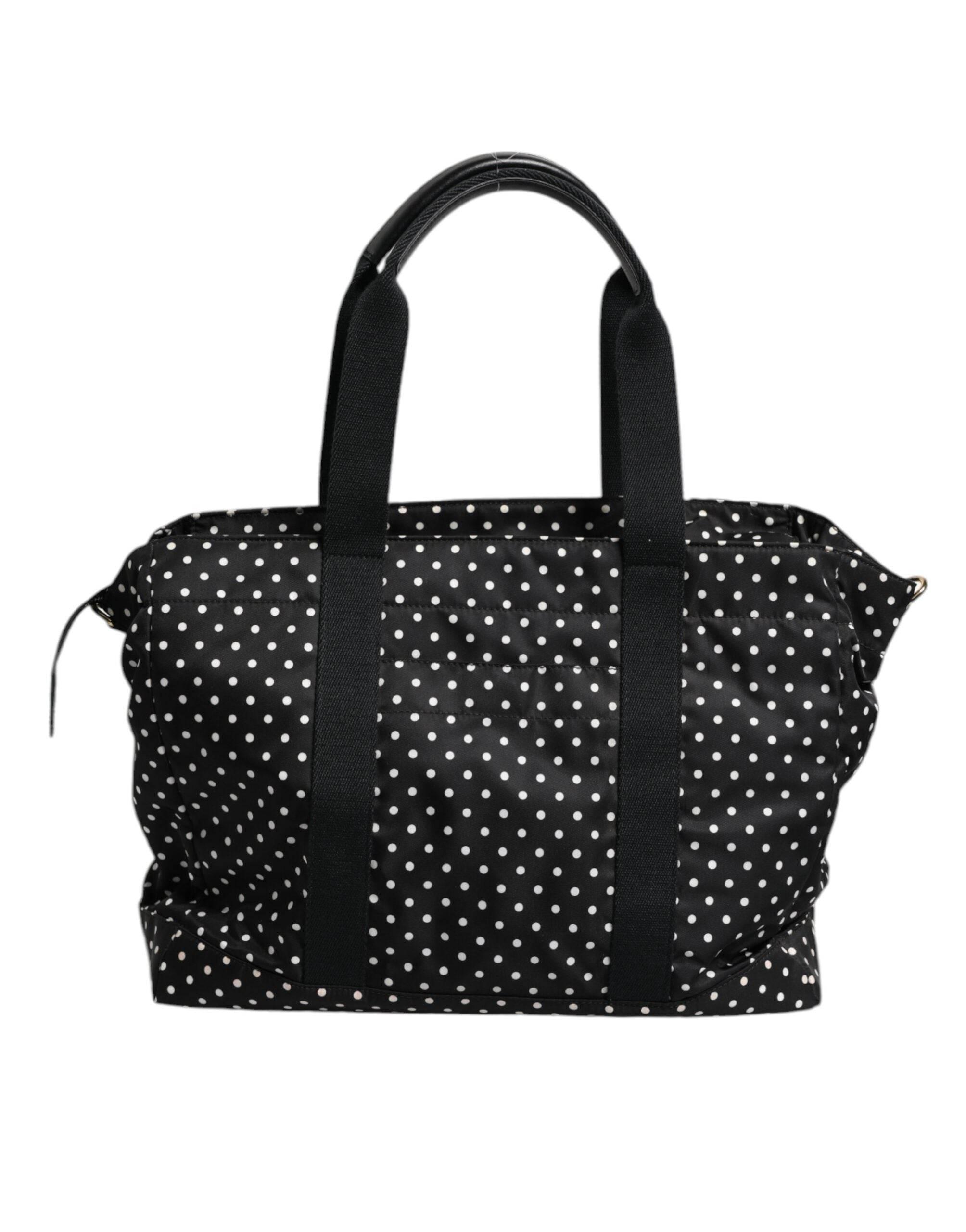 Dolce & Gabbana Black PolkaDot Nylon Shoulder Baby Tote Diaper Bag - Hilstor