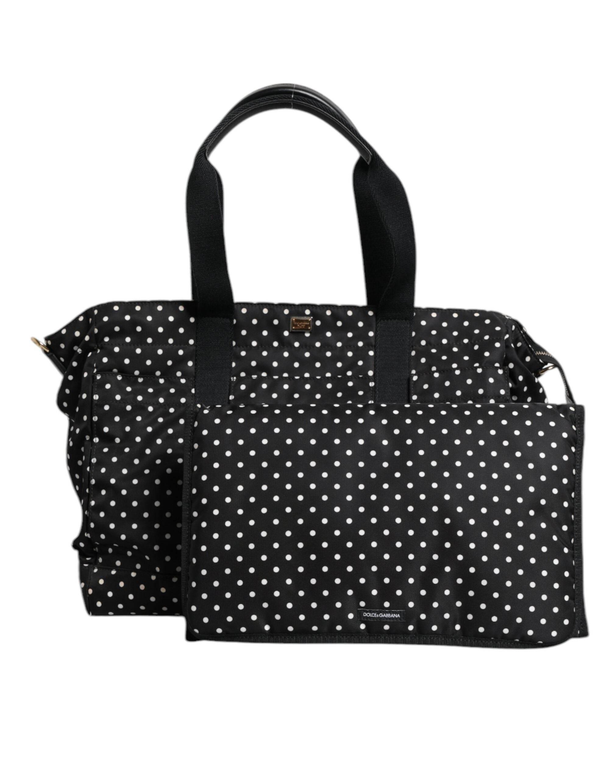 Dolce & Gabbana Black PolkaDot Nylon Shoulder Baby Tote Diaper Bag - Hilstor