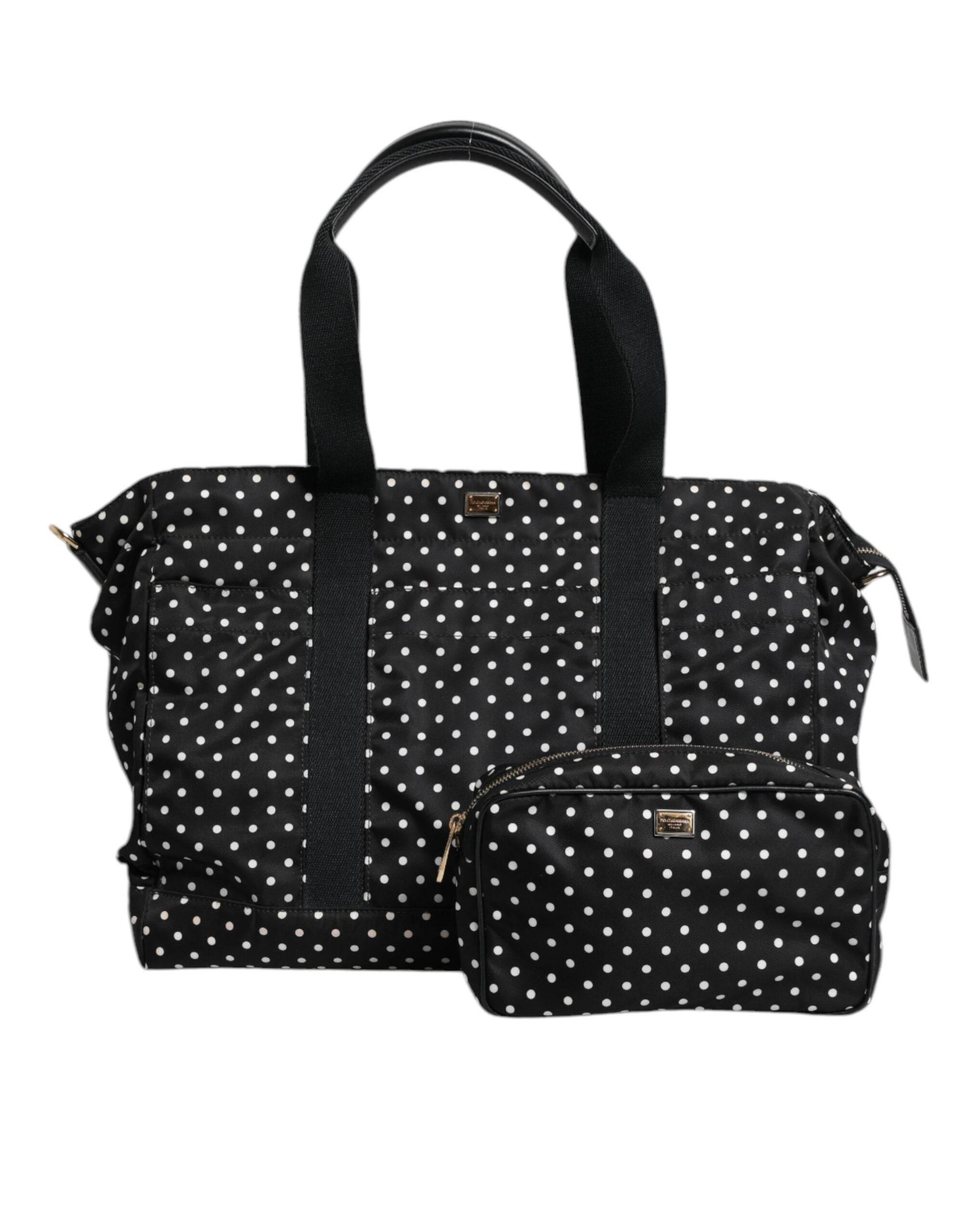 Dolce & Gabbana Black PolkaDot Nylon Shoulder Baby Tote Diaper Bag - Hilstor