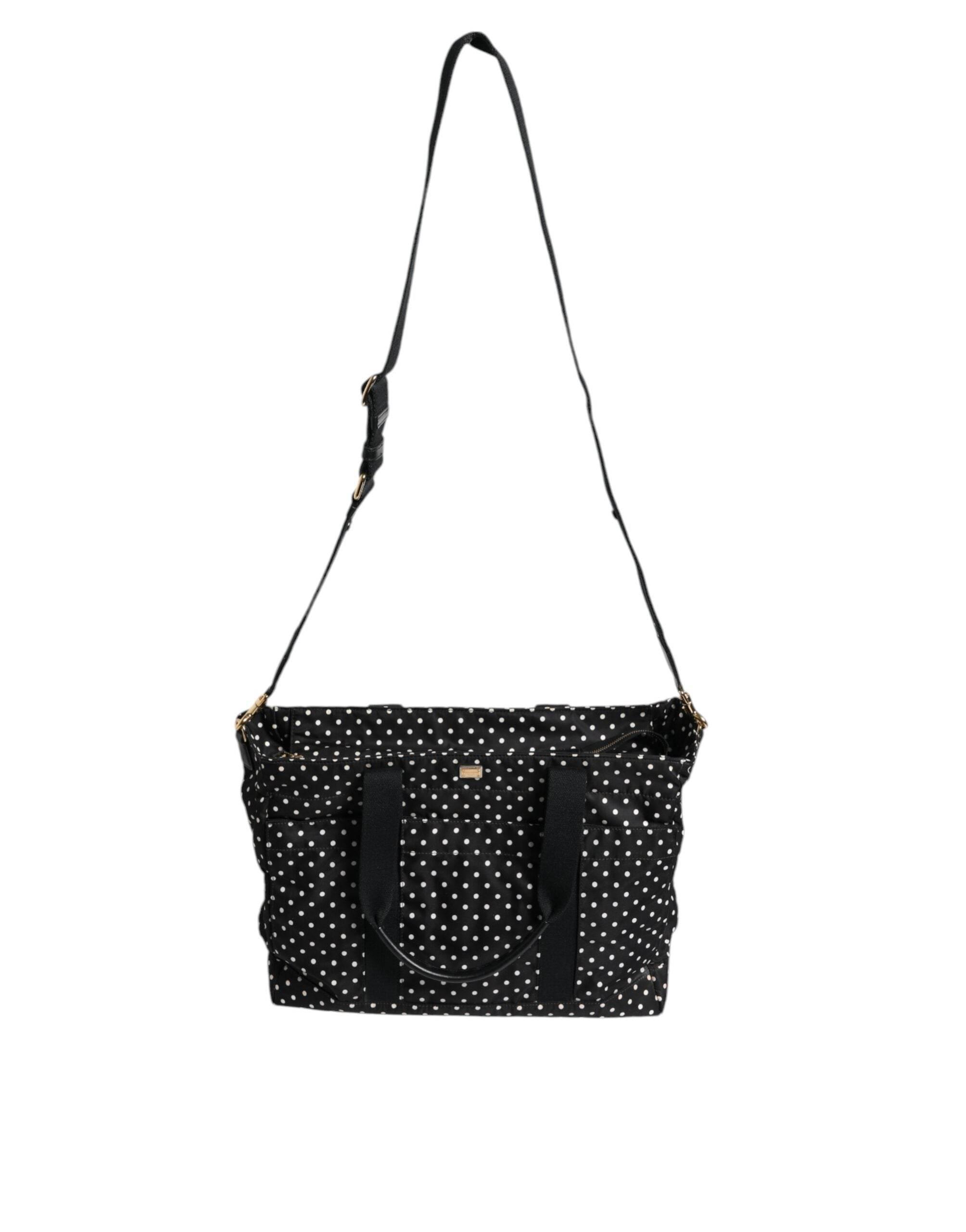 Dolce & Gabbana Black PolkaDot Nylon Shoulder Baby Tote Diaper Bag - Hilstor