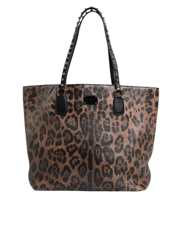Dolce & Gabbana Brown Black Calfskin Leopard Print Shoulder Tote Bag - Hilstor