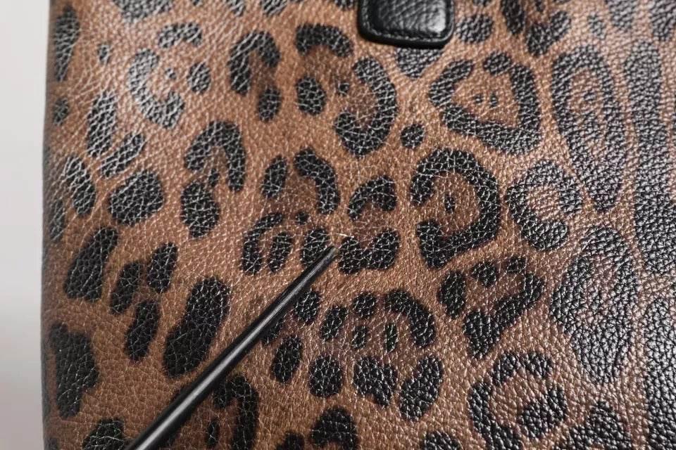 Dolce & Gabbana Brown Black Calfskin Leopard Print Shoulder Tote Bag - Hilstor