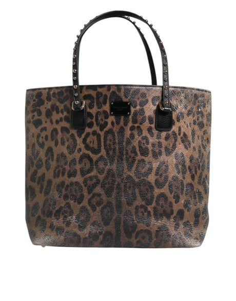 Dolce & Gabbana Brown Black Calfskin Leopard Print Shoulder Tote Bag - Hilstor