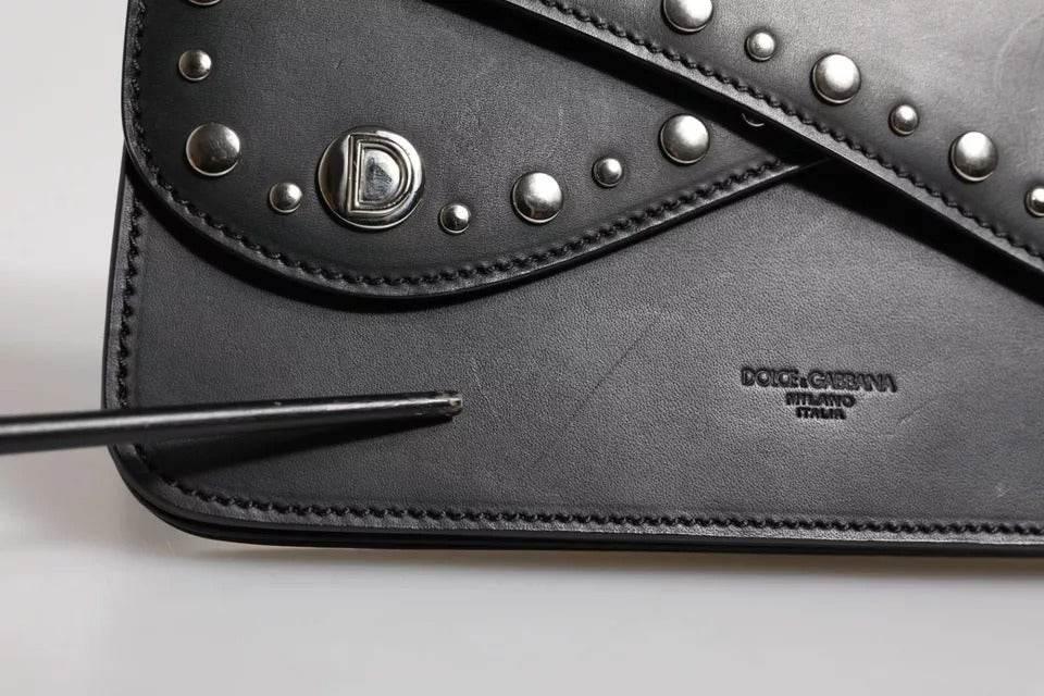 Dolce & Gabbana Black Small Leather Studded Shoulder Crossbody Bag - Hilstor