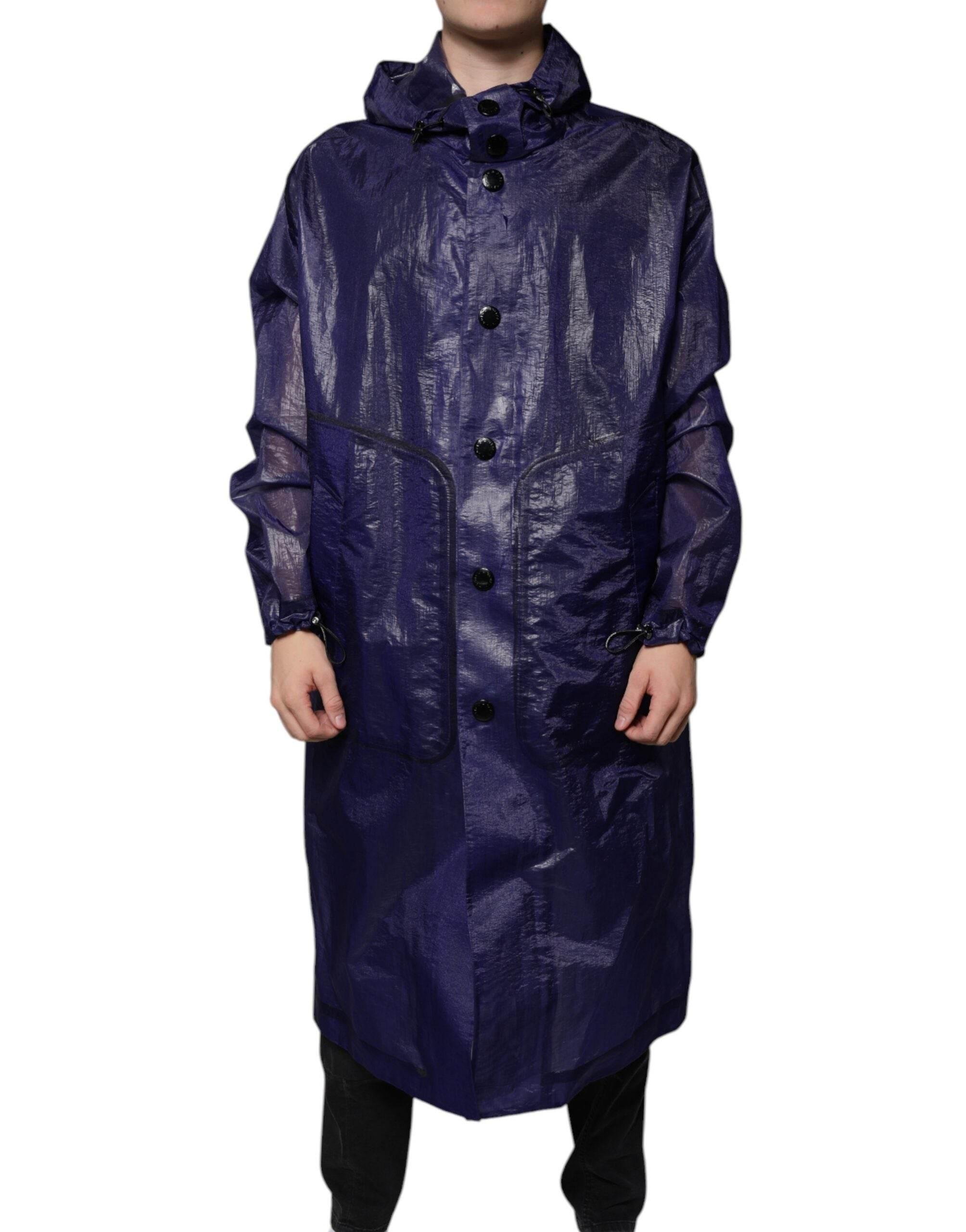 Dolce & Gabbana Dark Blue Cotton Hooded Men Raincoat Jacket - Hilstor