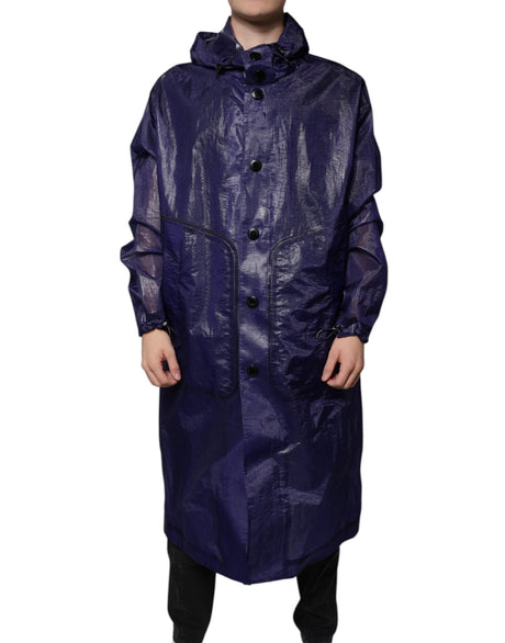 Dolce & Gabbana Dark Blue Cotton Hooded Men Raincoat Jacket - Hilstor