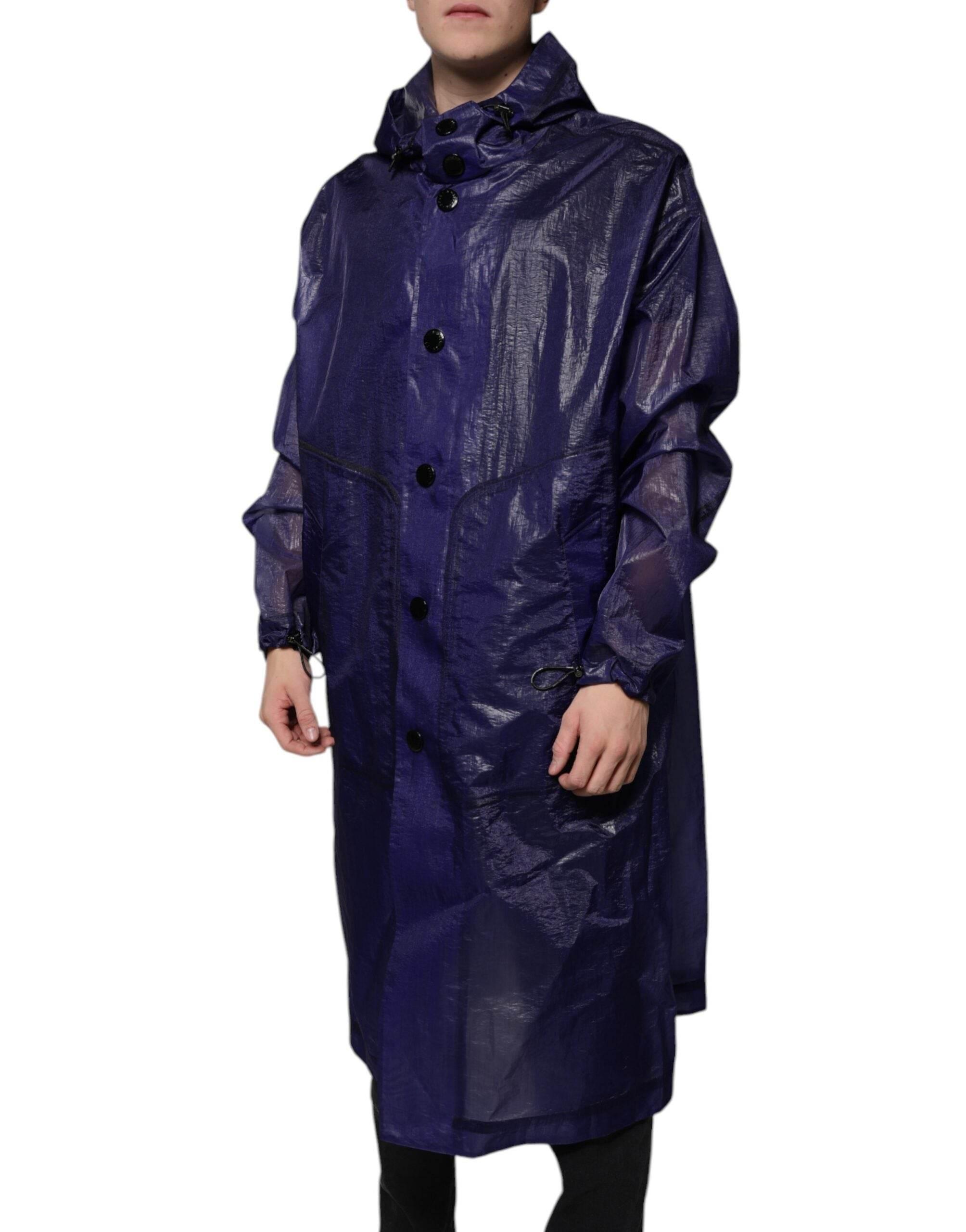 Dolce & Gabbana Dark Blue Cotton Hooded Men Raincoat Jacket - Hilstor