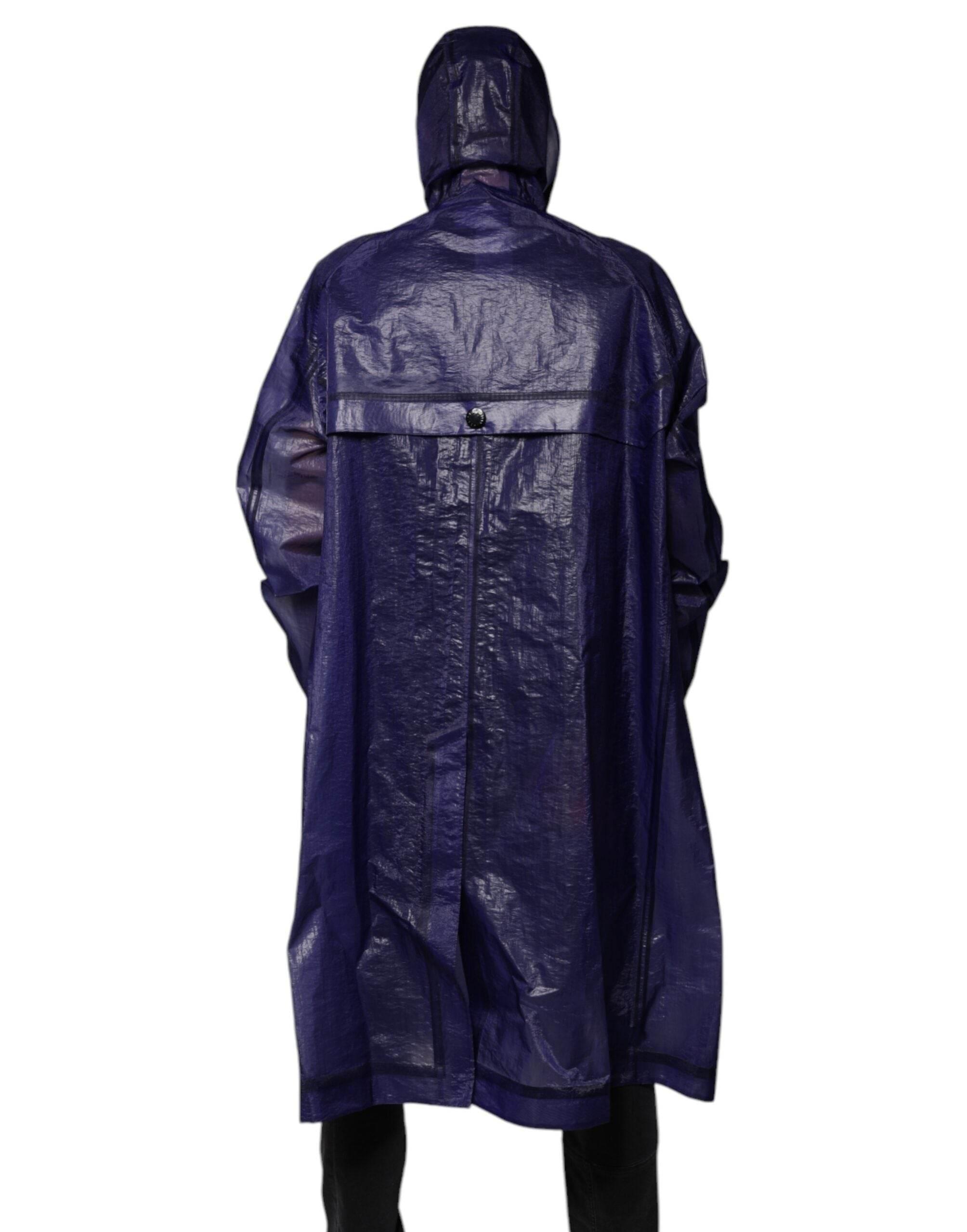 Dolce & Gabbana Dark Blue Cotton Hooded Men Raincoat Jacket - Hilstor