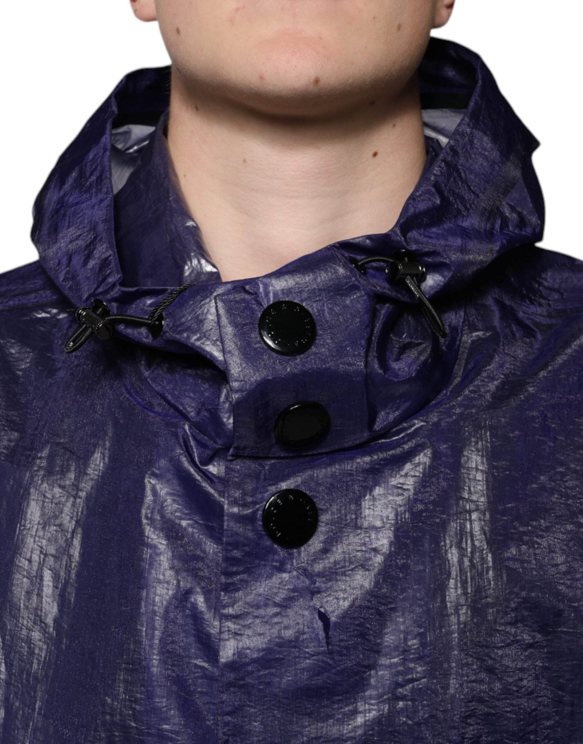 Dolce & Gabbana Dark Blue Cotton Hooded Men Raincoat Jacket - Hilstor