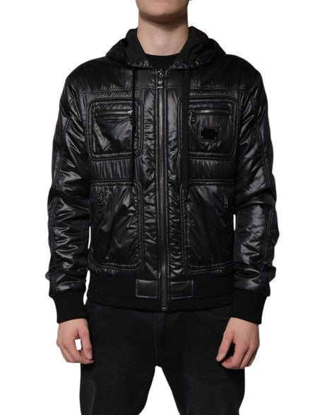 Dolce & Gabbana Black Nylon Hooded Full Zip Blouson Jacket - Hilstor