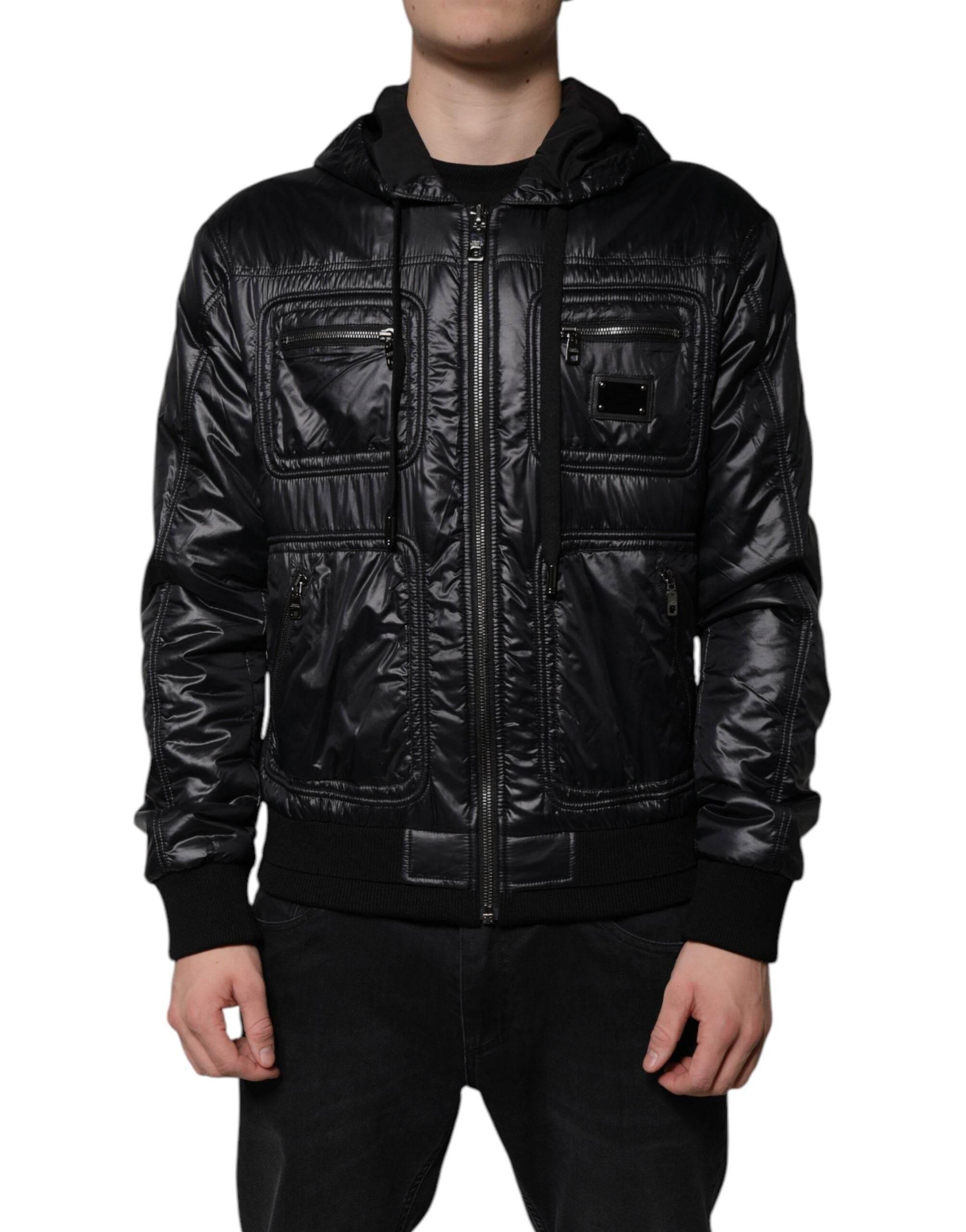 Dolce & Gabbana Black Nylon Hooded Full Zip Blouson Jacket - Hilstor