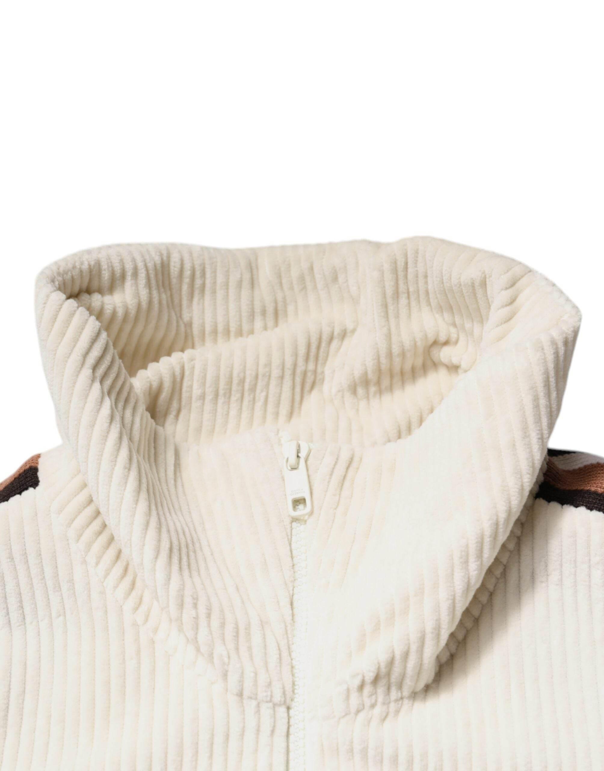 Dolce & Gabbana Beige Logo Applique Cotton Corduroy Full Zip Jacket - Hilstor