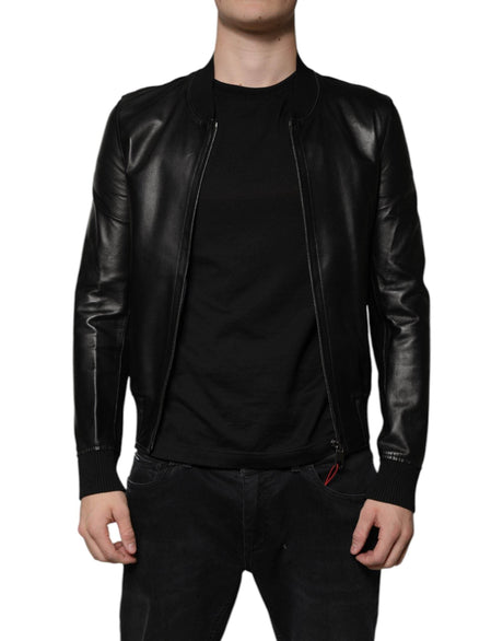 Dolce & Gabbana Black Lambskin Full Zip Biker Blouson Jacket - Hilstor