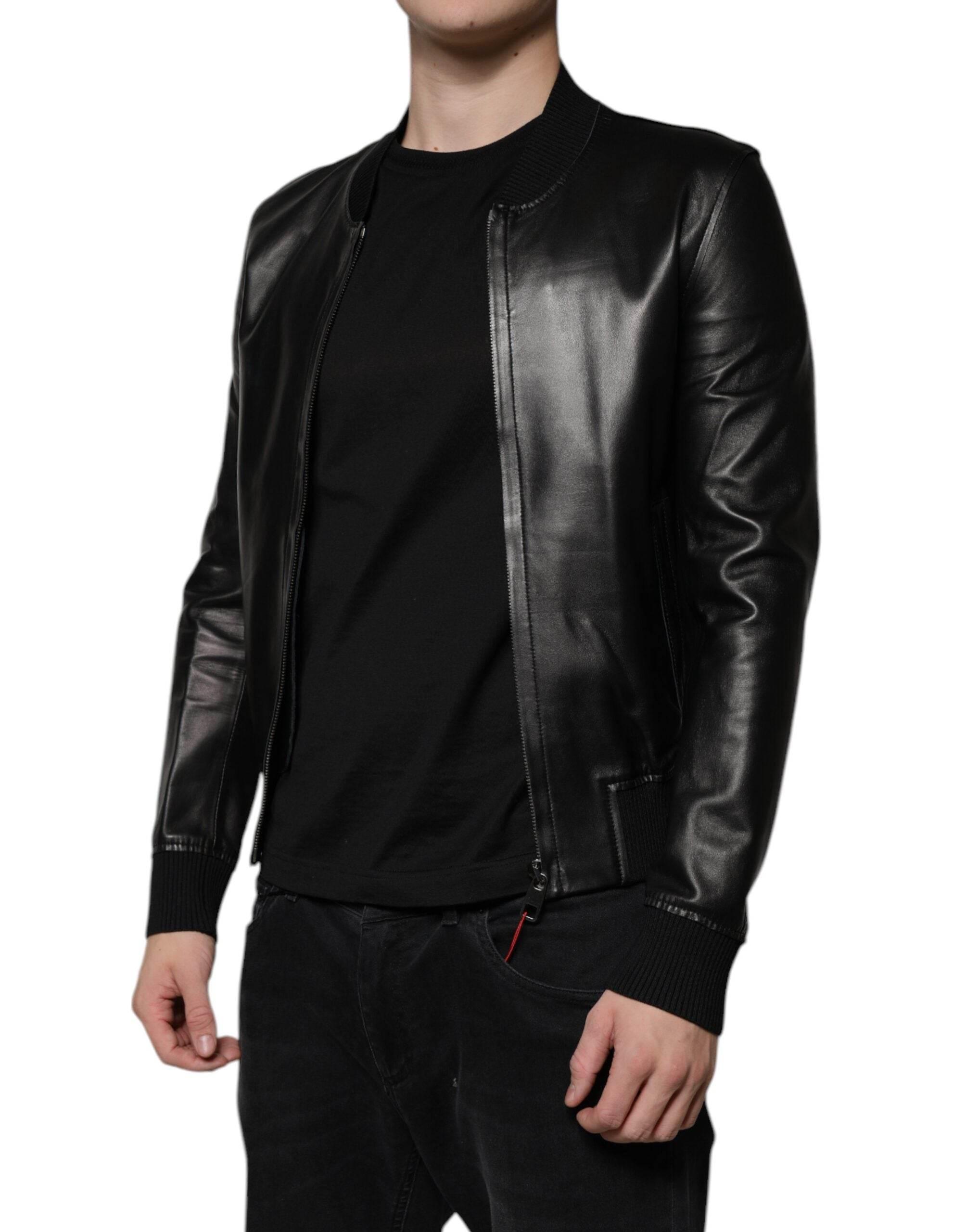 Dolce & Gabbana Black Lambskin Full Zip Biker Blouson Jacket - Hilstor