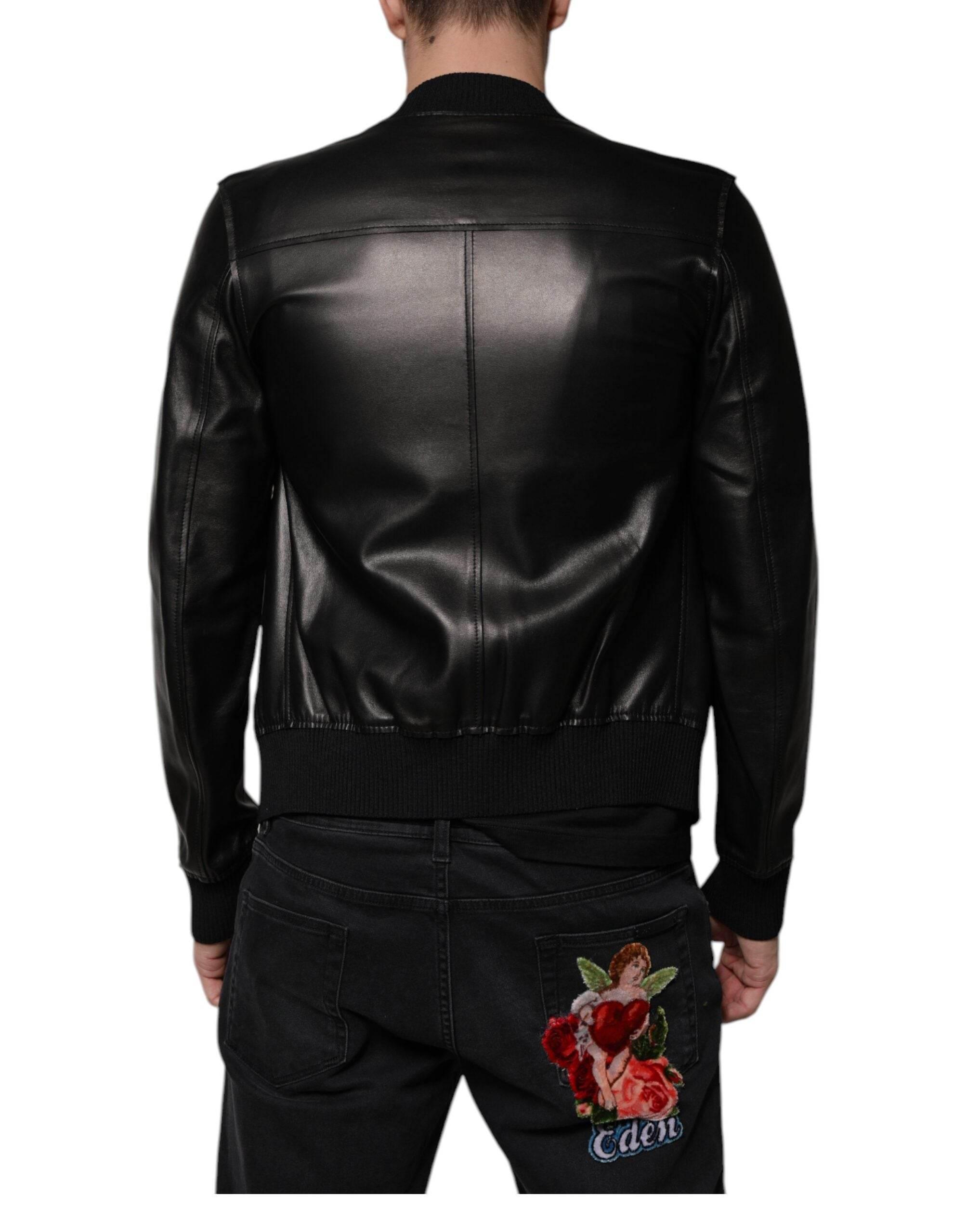 Dolce & Gabbana Black Lambskin Full Zip Biker Blouson Jacket - Hilstor