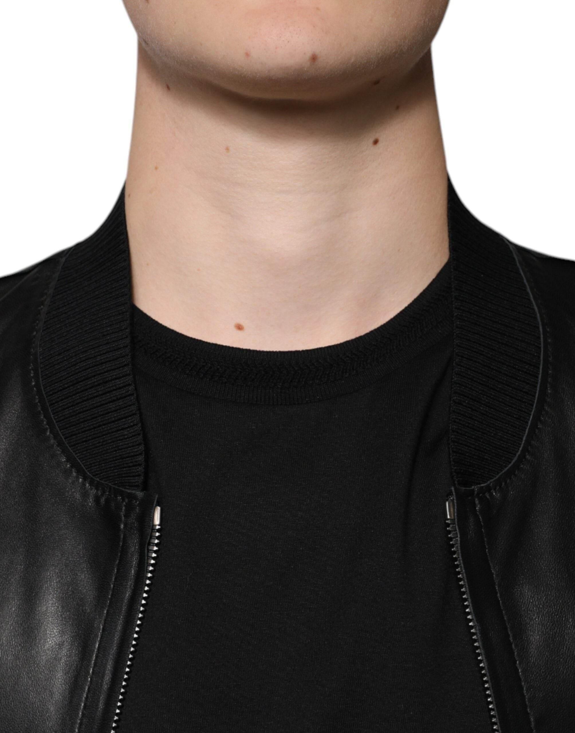 Dolce & Gabbana Black Lambskin Full Zip Biker Blouson Jacket - Hilstor