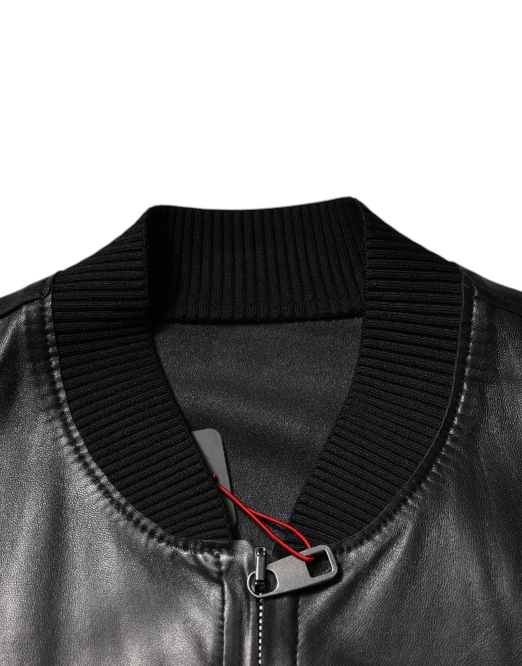 Dolce & Gabbana Black Lambskin Full Zip Biker Blouson Jacket - Hilstor