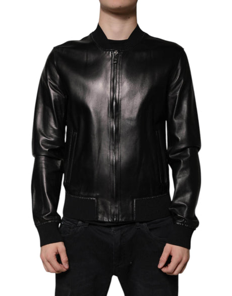 Dolce & Gabbana Black Leather Full Zip Biker Blouson Jacket - Hilstor
