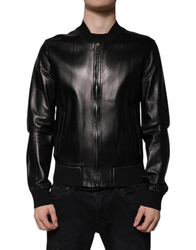 Dolce & Gabbana Black Leather Full Zip Biker Blouson Jacket - Hilstor