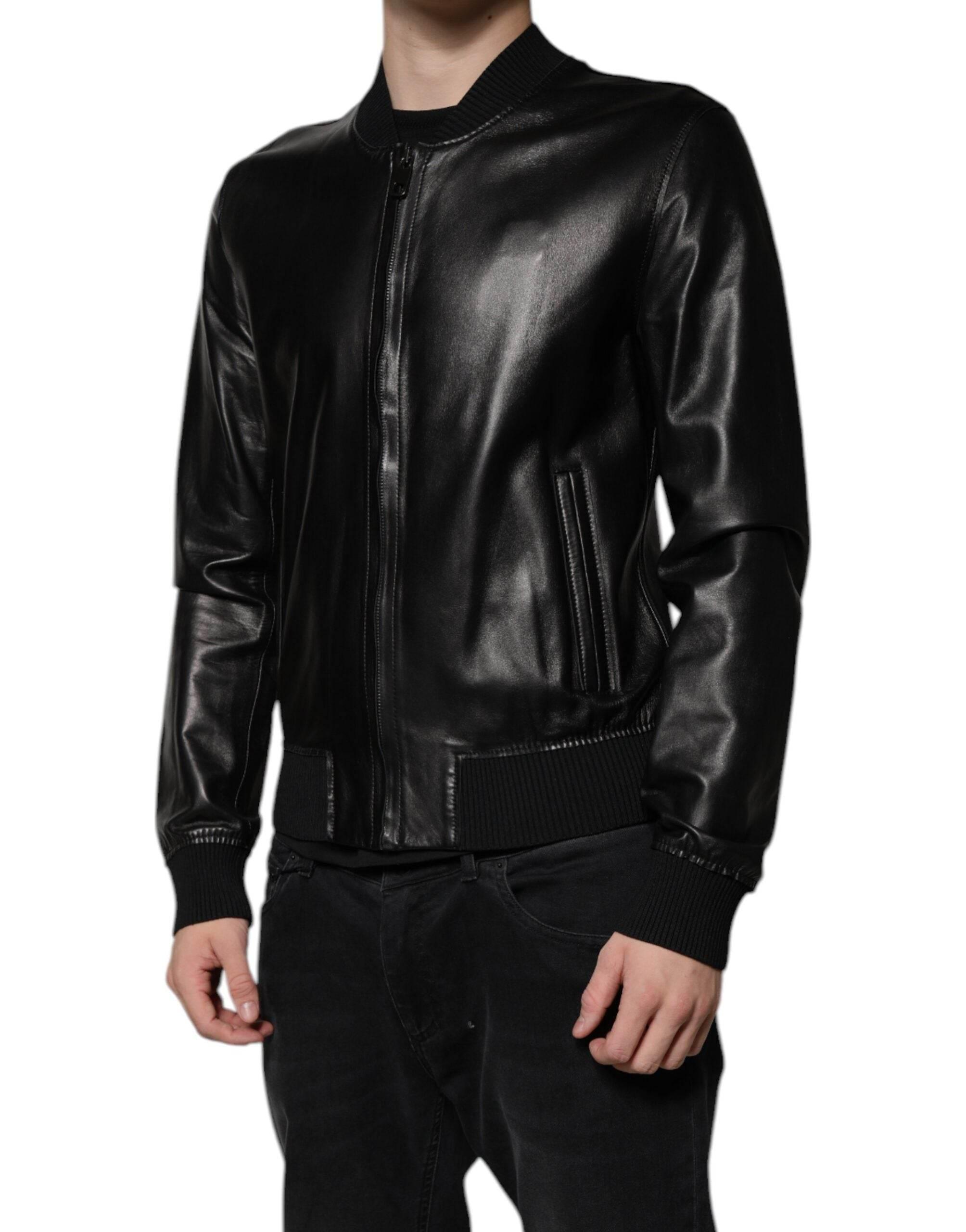 Dolce & Gabbana Black Leather Full Zip Biker Blouson Jacket - Hilstor