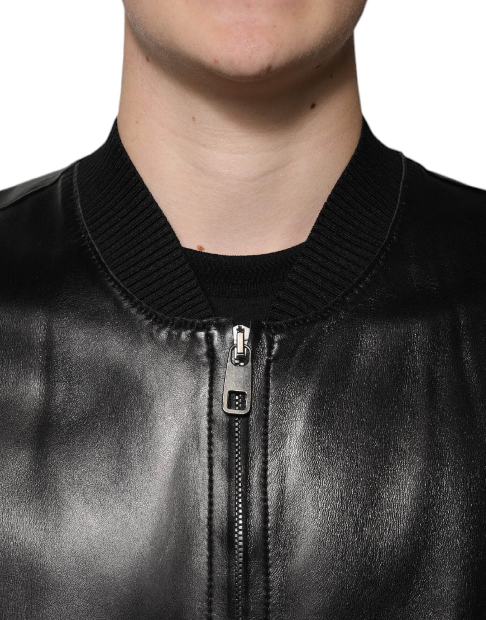 Dolce & Gabbana Black Leather Full Zip Biker Blouson Jacket - Hilstor