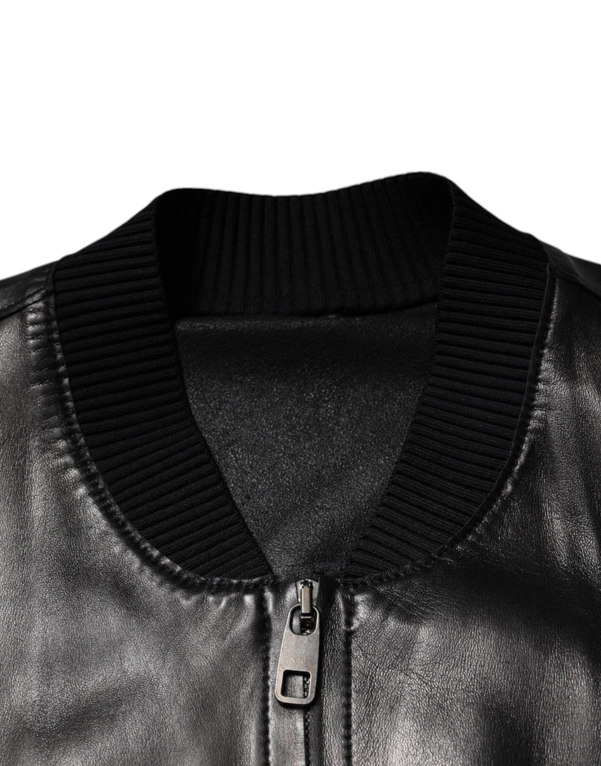 Dolce & Gabbana Black Leather Full Zip Biker Blouson Jacket - Hilstor