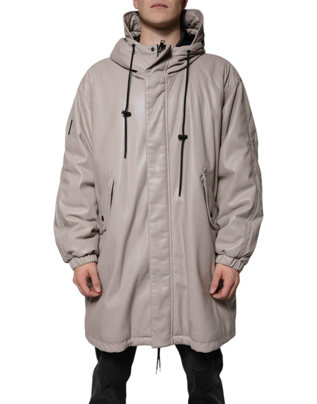 MSGM Beige Full Zip Hooded Long Sleeves Casual Coat Jacket - Hilstor
