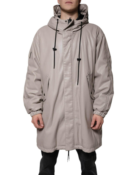 MSGM Beige Full Zip Hooded Long Sleeves Casual Coat Jacket - Hilstor