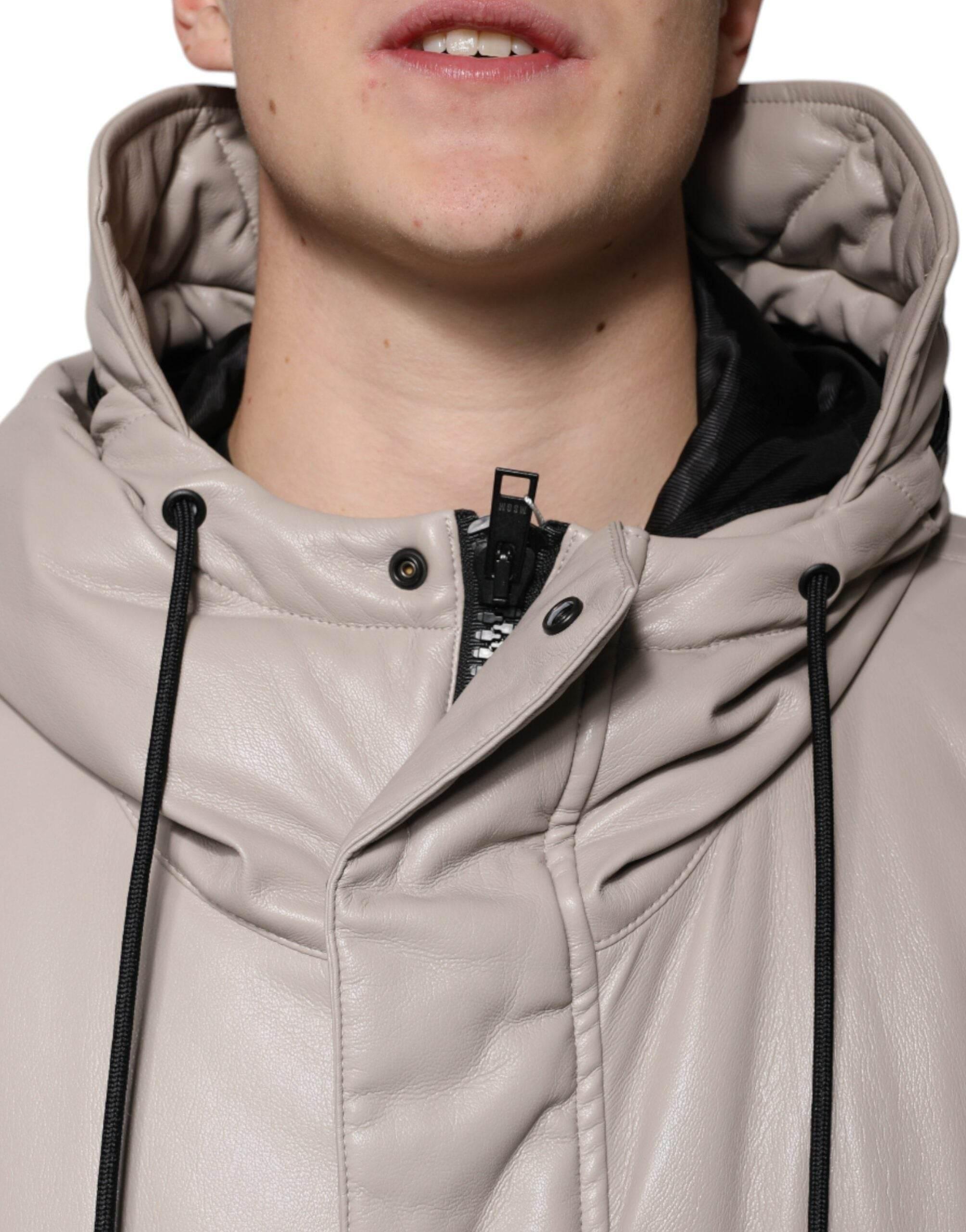 MSGM Beige Full Zip Hooded Long Sleeves Casual Coat Jacket - Hilstor
