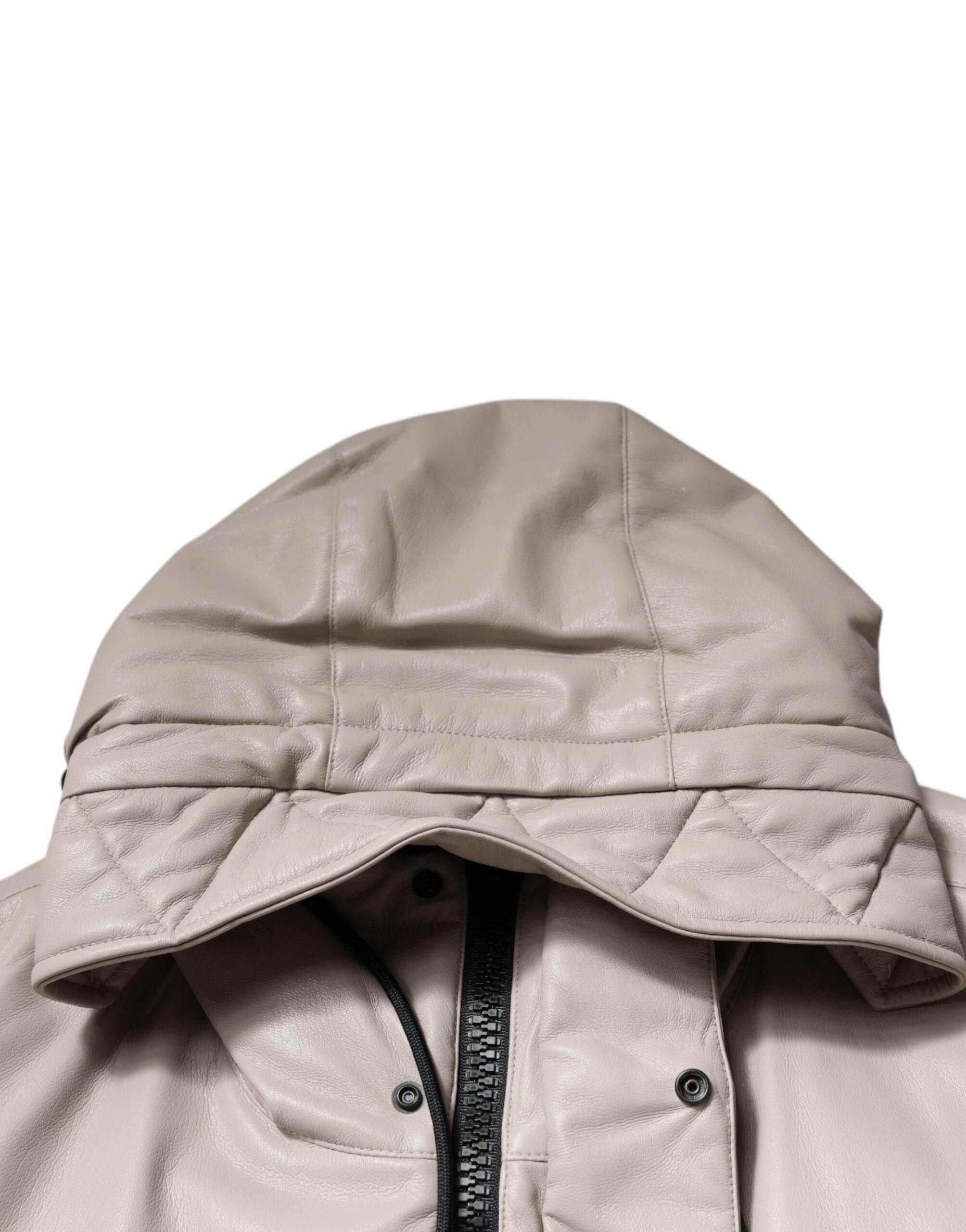 MSGM Beige Full Zip Hooded Long Sleeves Casual Coat Jacket - Hilstor