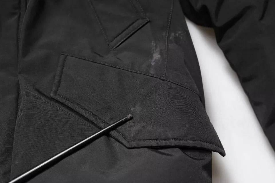 Woolrich Black Hooded Long Sleeves Fur Shearling Coat Jacket - Hilstor