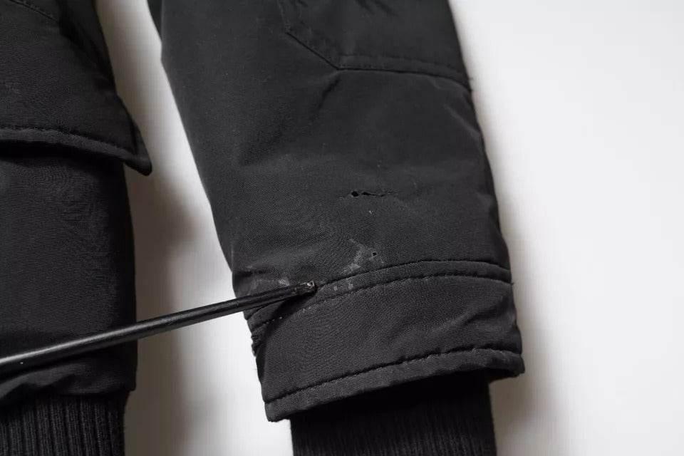 Woolrich Black Hooded Long Sleeves Fur Shearling Coat Jacket - Hilstor