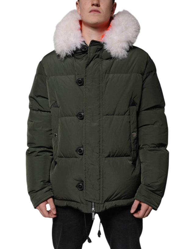 Dsquared² Green Hooded Long Sleeves Fur Shearling Jacket - Hilstor