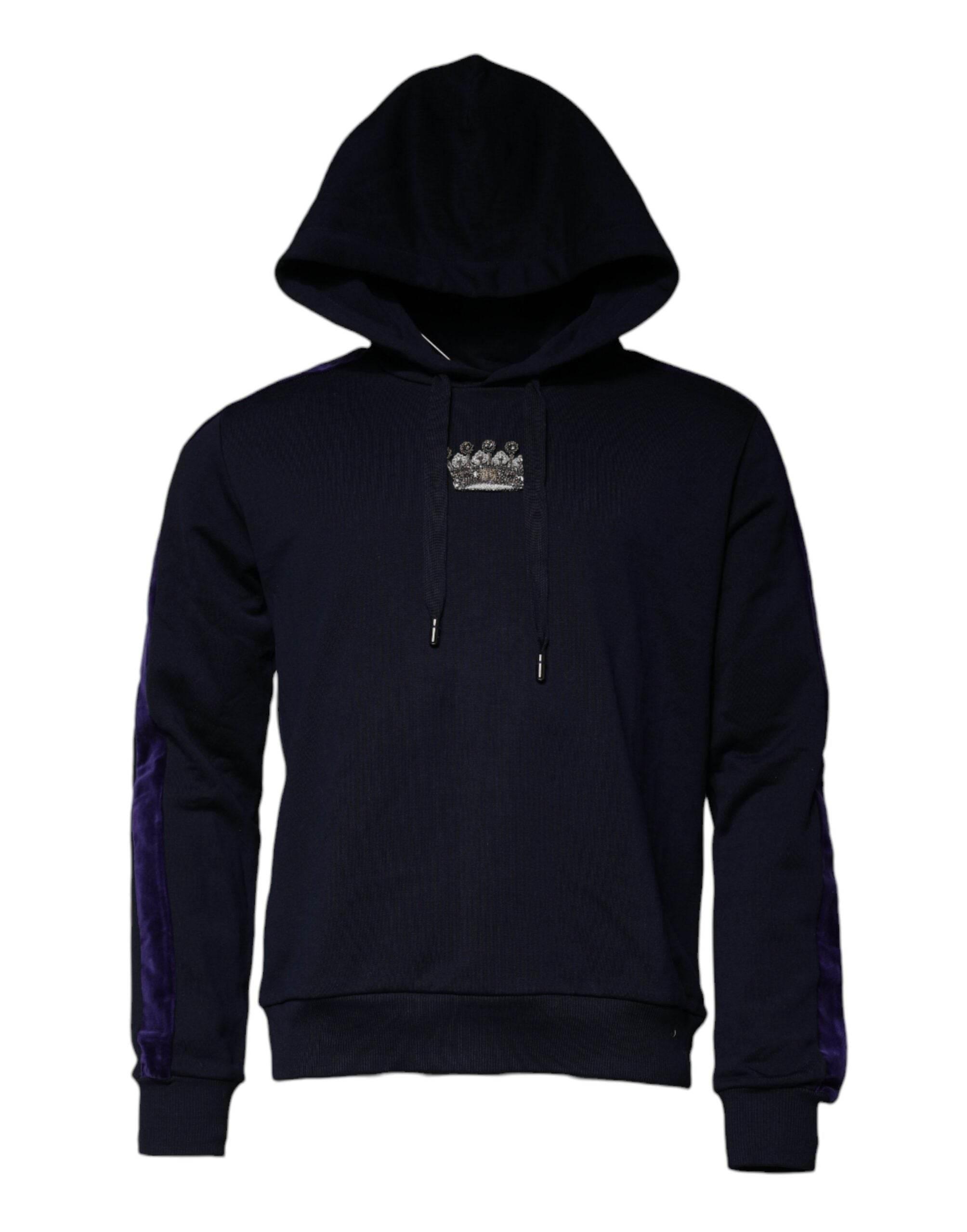 Dolce & Gabbana Blue Crown Cotton Hooded Sweatshirt Sweater - Hilstor