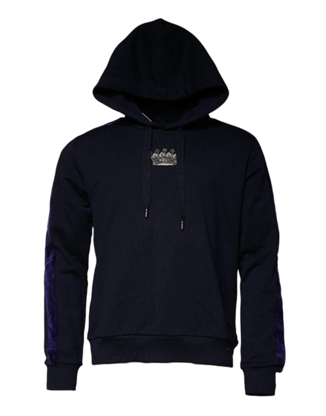 Dolce & Gabbana Blue Crown Cotton Hooded Sweatshirt Sweater - Hilstor